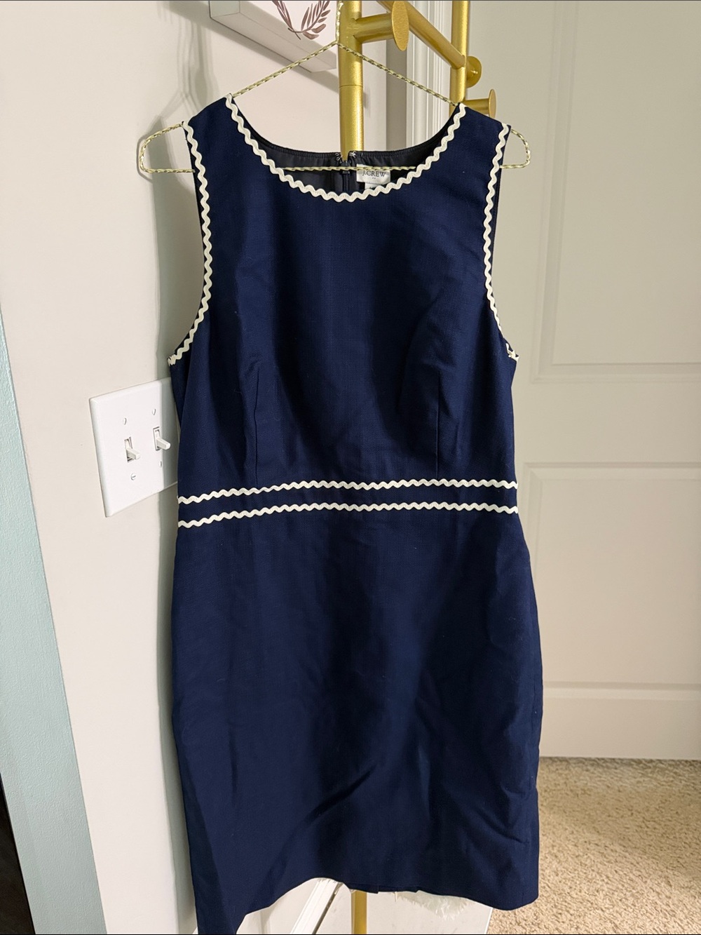 J. Crew Navy Midi Sheath Dress with White Trim